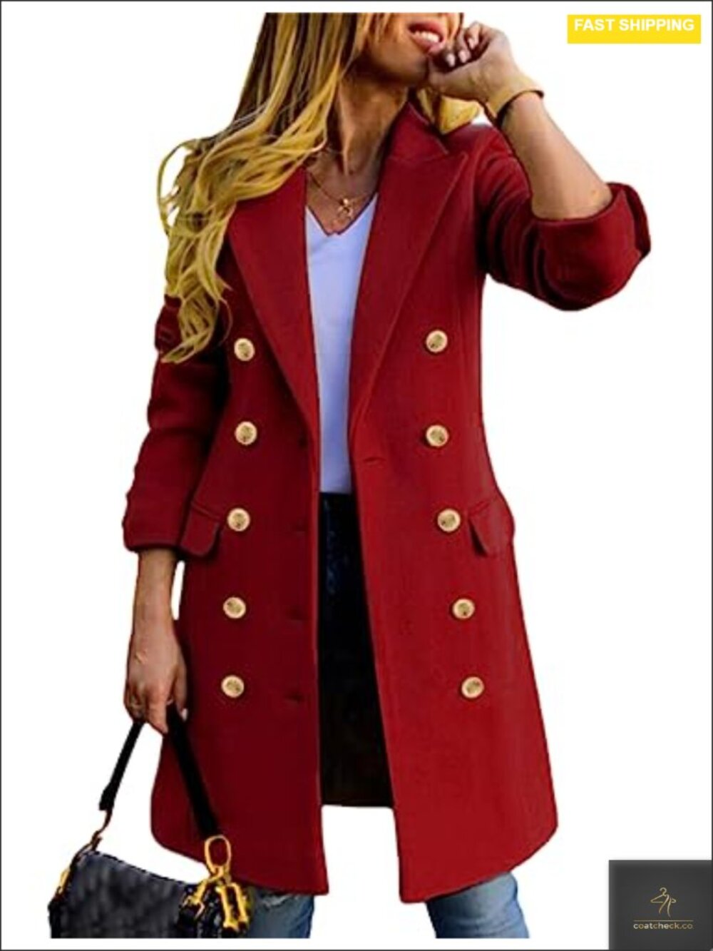 Womens Wool Blend Double Breasted Peacoat Notch Lapel Long Sleeve Winter